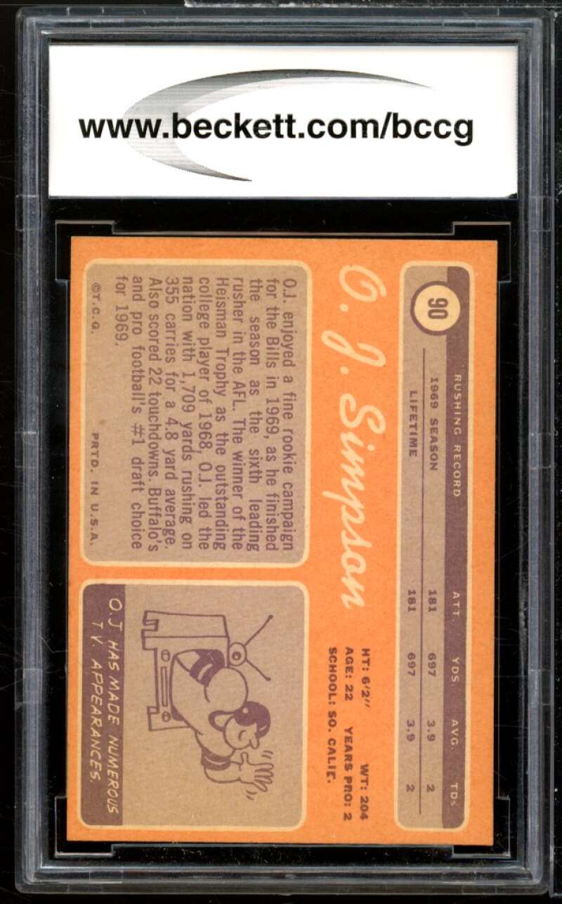 1970 Topps #90 O.J. Simpson Rookie Card BGS BCCG 9 Near Mint+ Image 2