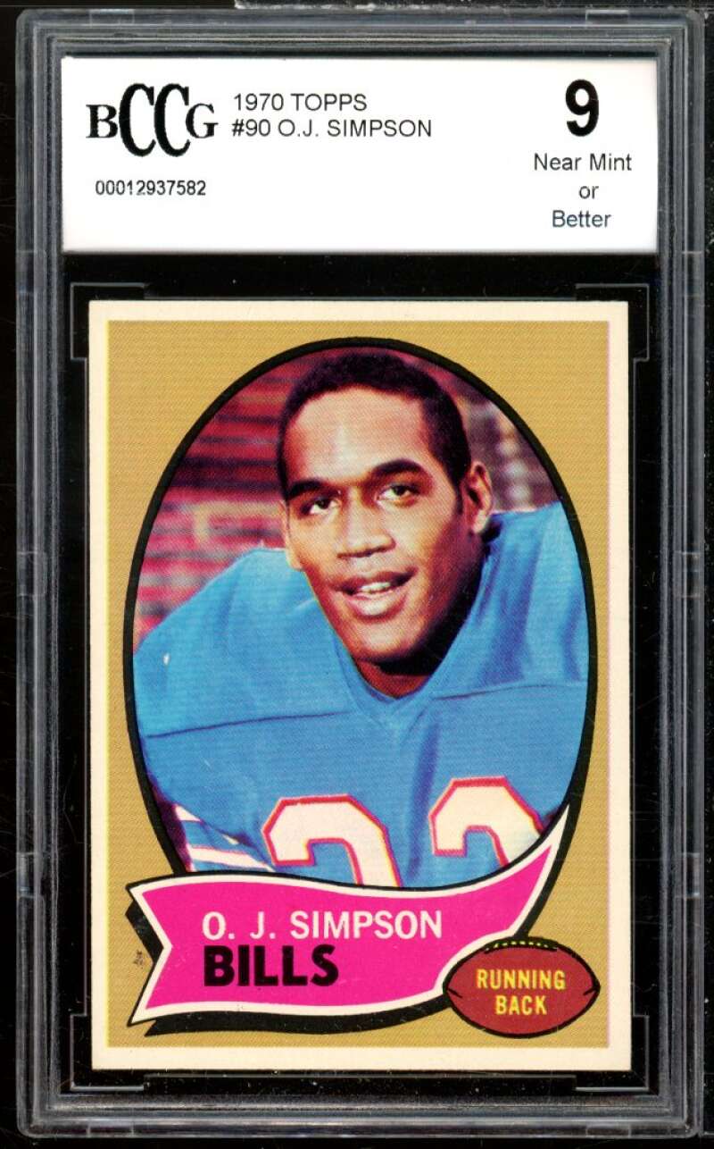 1970 Topps #90 O.J. Simpson Rookie Card BGS BCCG 9 Near Mint+ Image 1