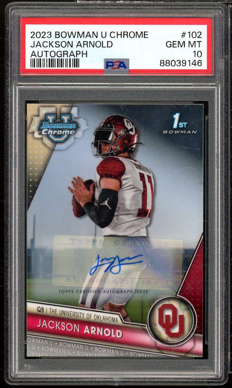 Jackson Arnold Rookie Card 2022 Bowman University Chrome Autograph #102 PSA 10 Image 1