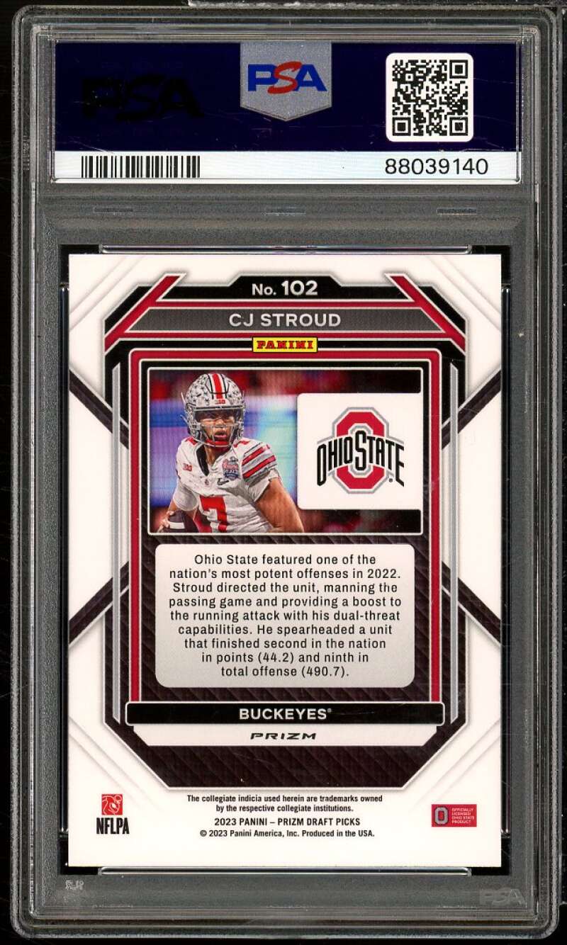 C.J. Stroud Rookie Card 2023 Prizm Draft Picks Silver #102 PSA 9 Image 2