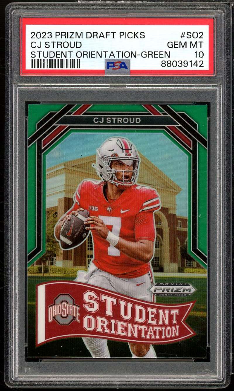 C.J. Stroud Rookie 2023 Prizm Draft Picks Student Orientation Green #so2 PSA 10 Image 1