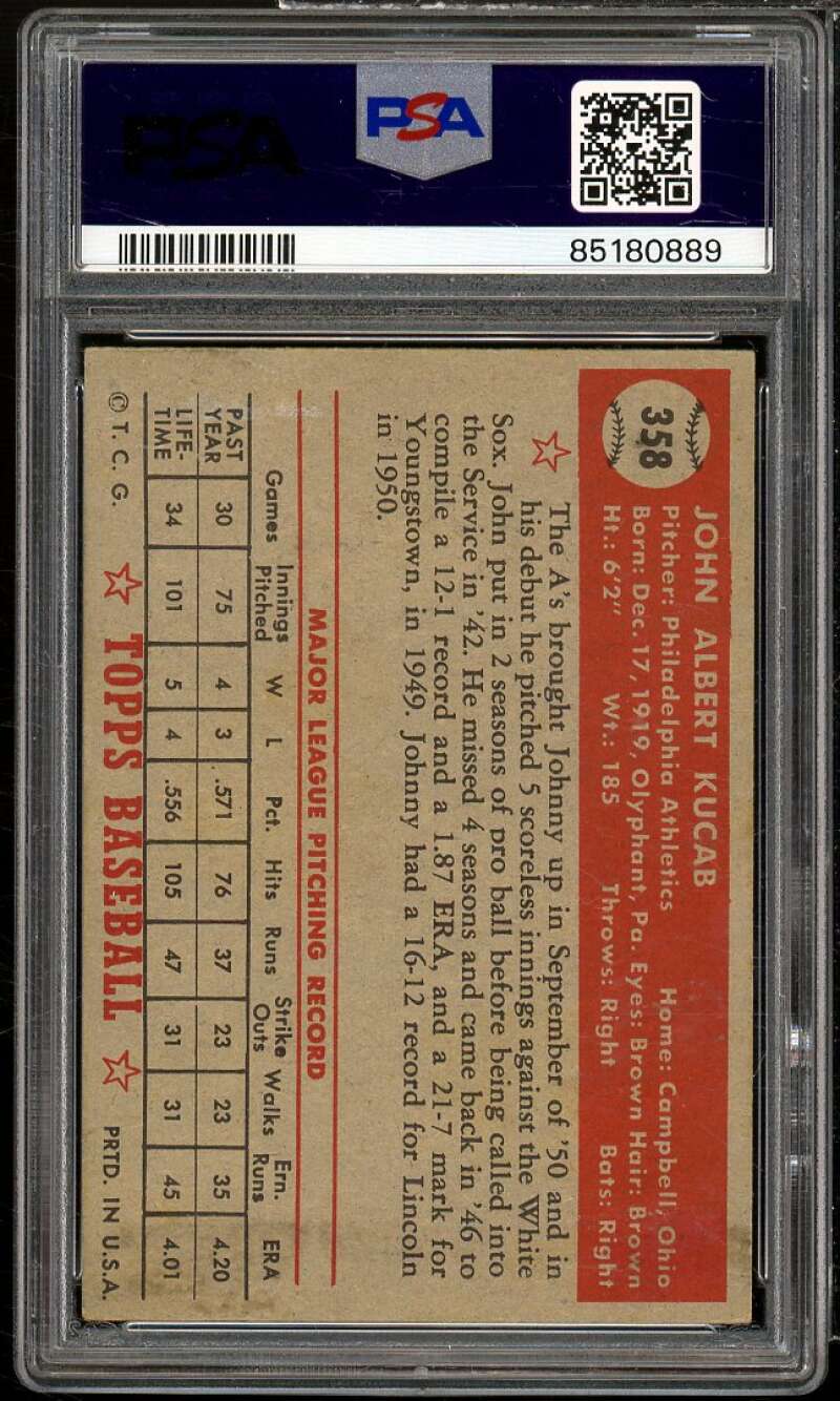 John Kucab Rookie Card 1952 Topps #358 PSA 4.5 Image 2