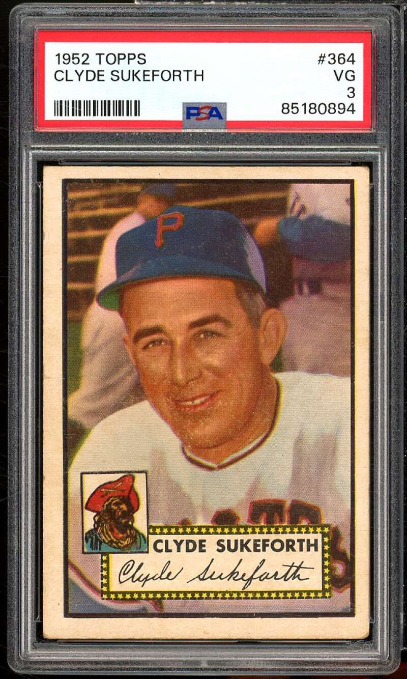 Clyde Sukeforth Rookie Card 1952 Topps #364 PSA 3 Image 1