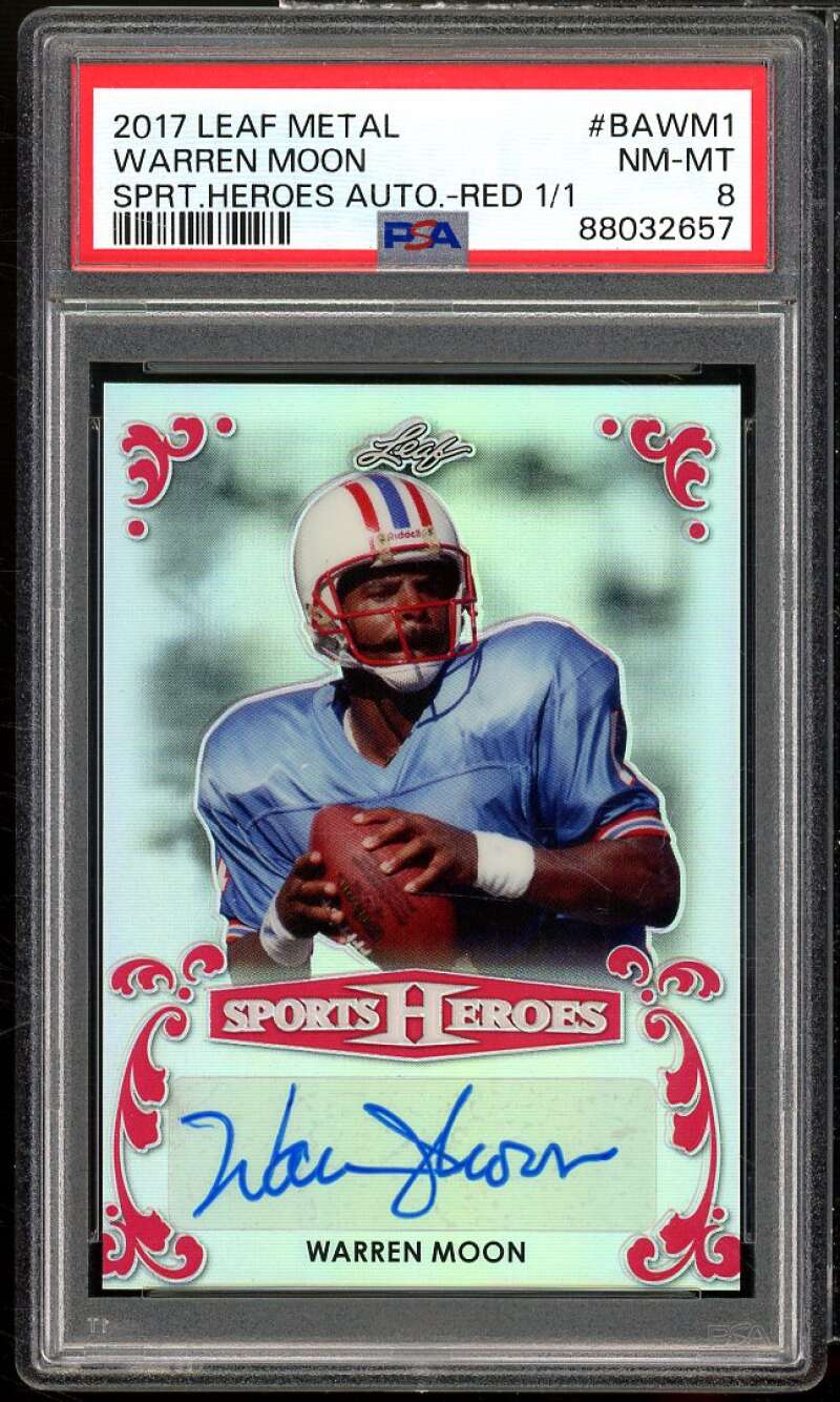 Warren Moon Card 2017 Leaf Metal Sports Heroes Auto Red (Serial #d 1/1) PSA 8 Image 1