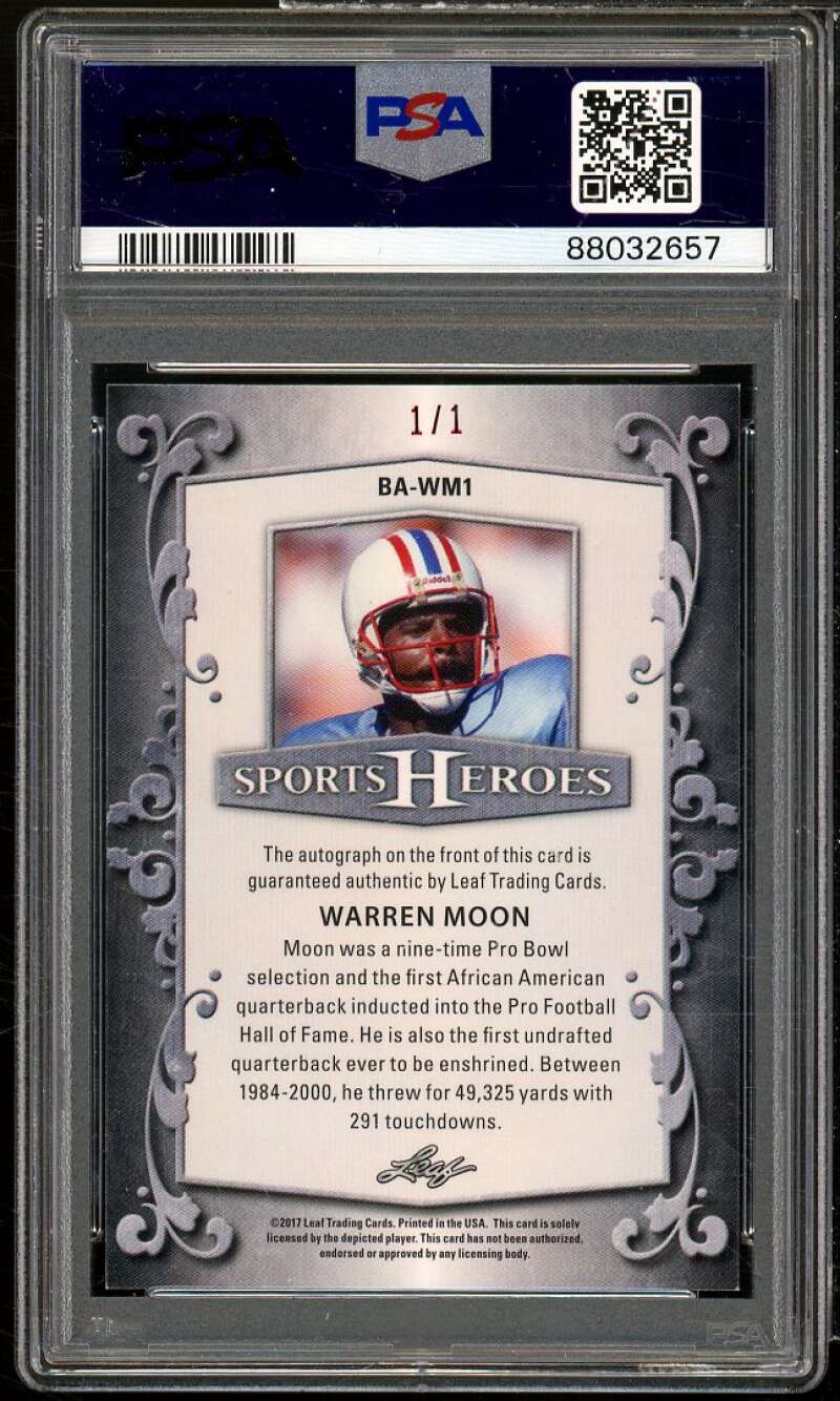 Warren Moon Card 2017 Leaf Metal Sports Heroes Auto Red (Serial #d 1/1) PSA 8 Image 2