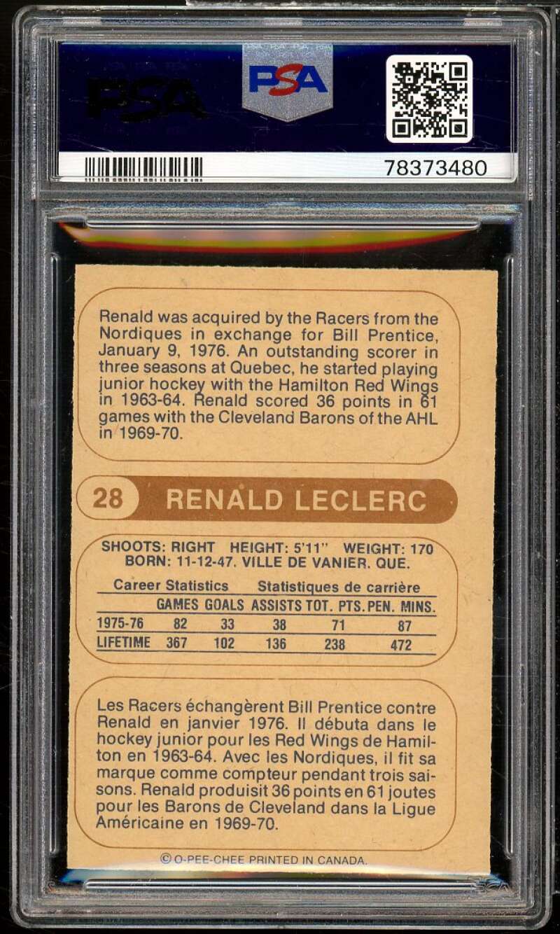 Renald LeClerc Rookie Card 1976-77 O-Pee-Chee WHA #28 PSA 7 Image 2