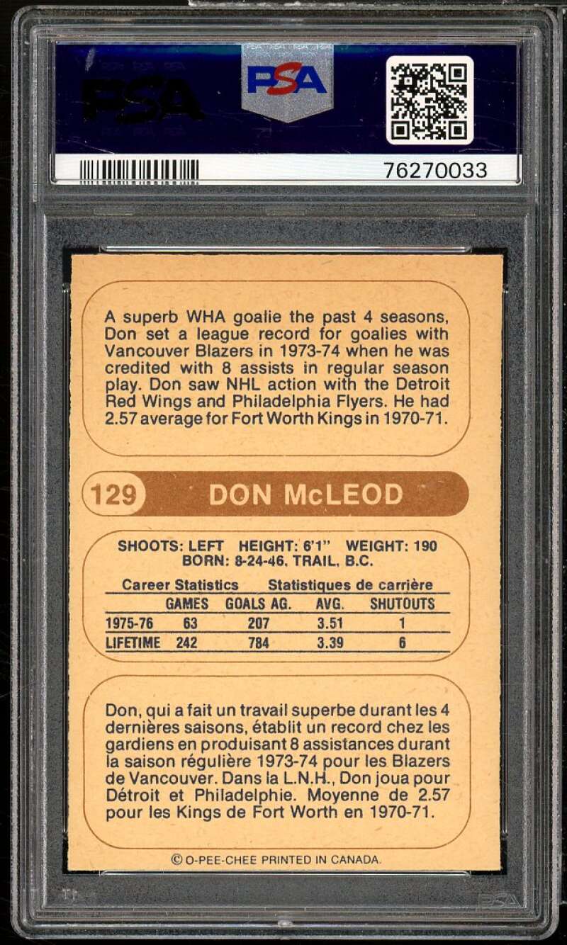 Don McLeod Card 1976-77 O-Pee-Chee WHA #129 PSA 5 Image 2