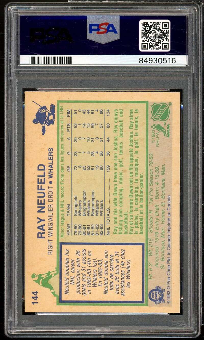 Ray Neufeld Rookie Card 1983-84 O-Pee-Chee #144 PSA 8 Image 2