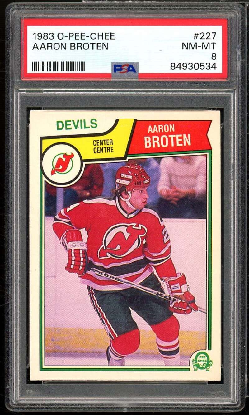 Aaron Broten Card 1983-84 O-Pee-Chee #227 PSA 8 Image 1