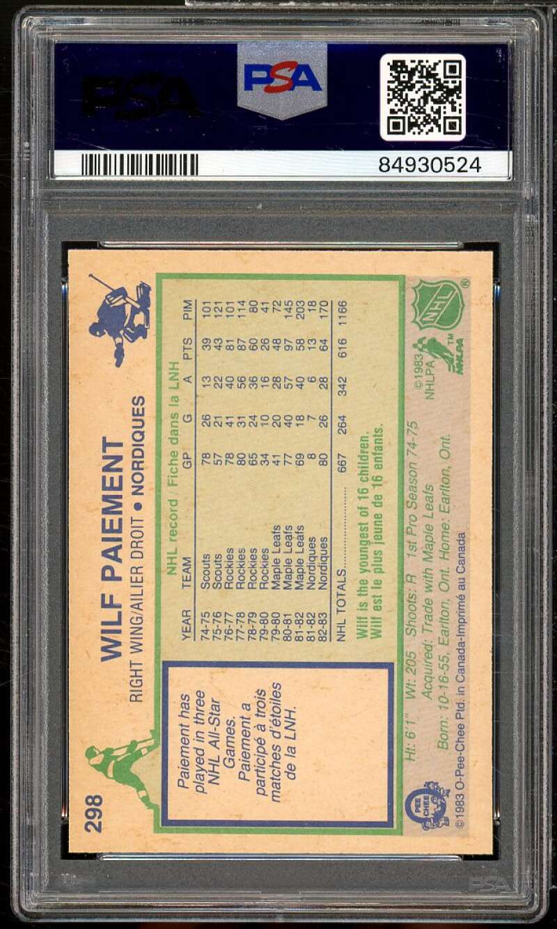 Wilf Paiement Card 1983-84 O-Pee-Chee #298 PSA 8 Image 2