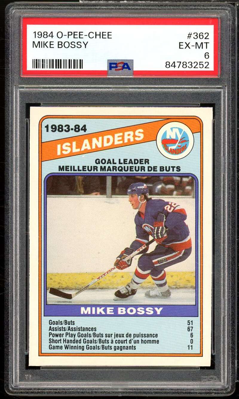 Mike Bossy Card 1984-85 O-Pee-Chee #362 PSA 6 Image 1