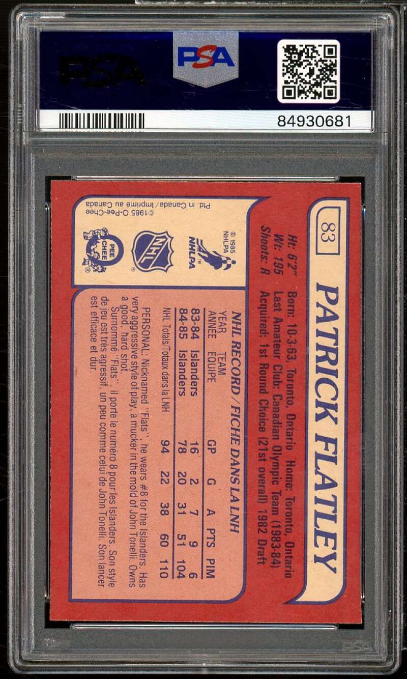 Patrick Flatley Card 1985-86 O-Pee-Chee #83 PSA 6 Image 2