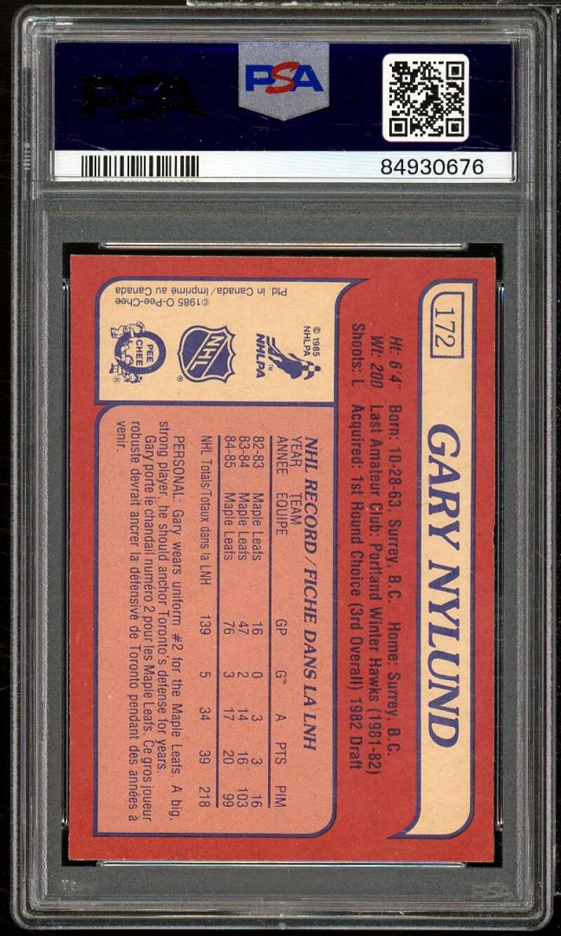 Gary Nylund Card 1985-86 O-Pee-Chee #172 PSA 8 Image 2