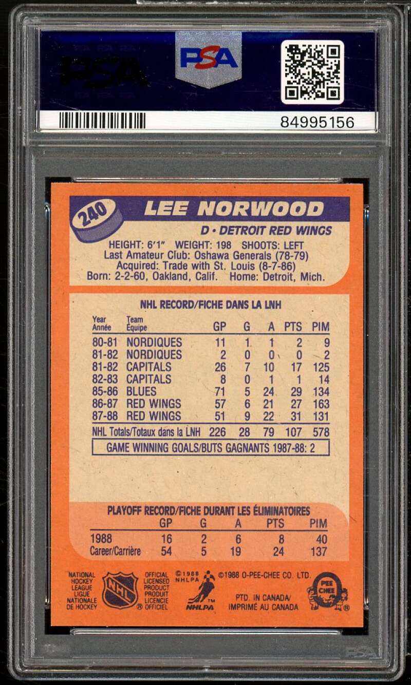 Lee Norwood Rookie Card 1988-89 O-Pee-Chee #240 PSA 7 Image 2