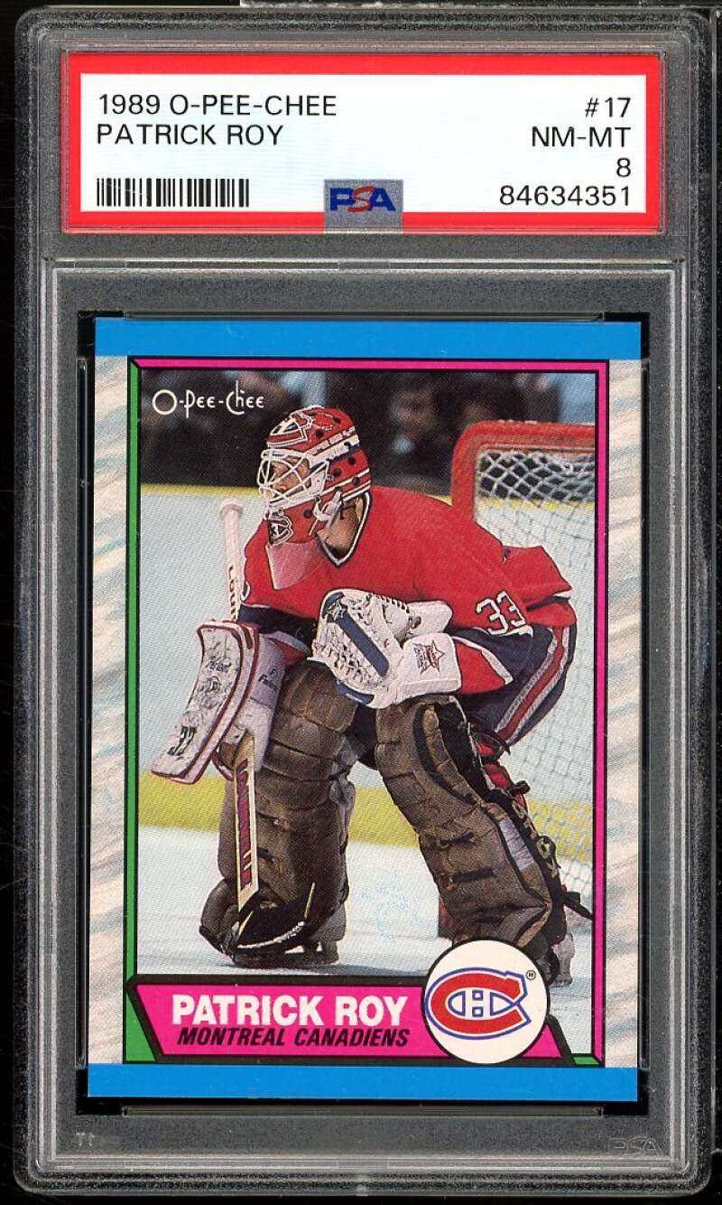 Patrick Roy Card 1989-90 O-Pee-Chee #17 PSA 8 Image 1