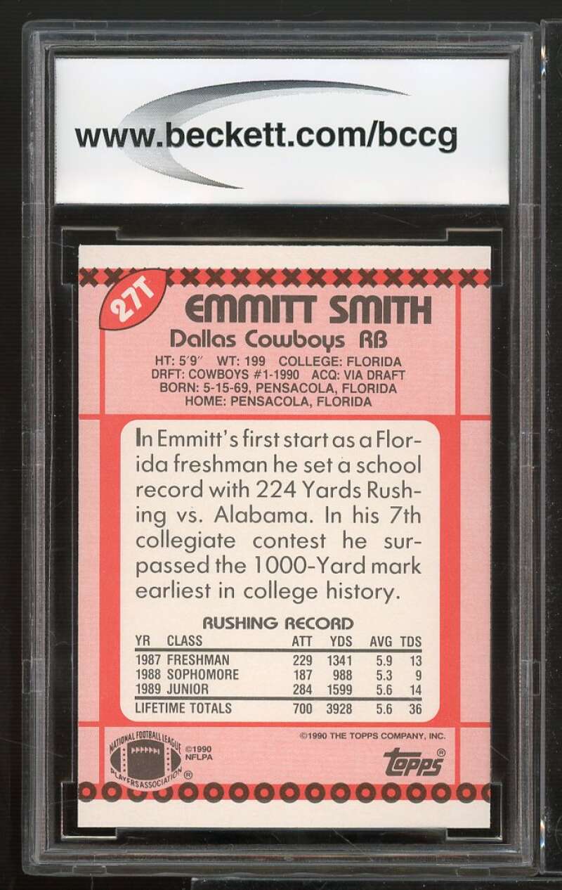 1990 Topps Traded #27t Emmitt Smith Rookie Card BGS BCCG 10 Mint+ Image 2