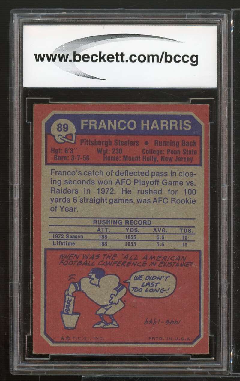 1973 Topps #89 Franco Harris Rookie Card BGS BCCG 9 Near Mint+ Image 2