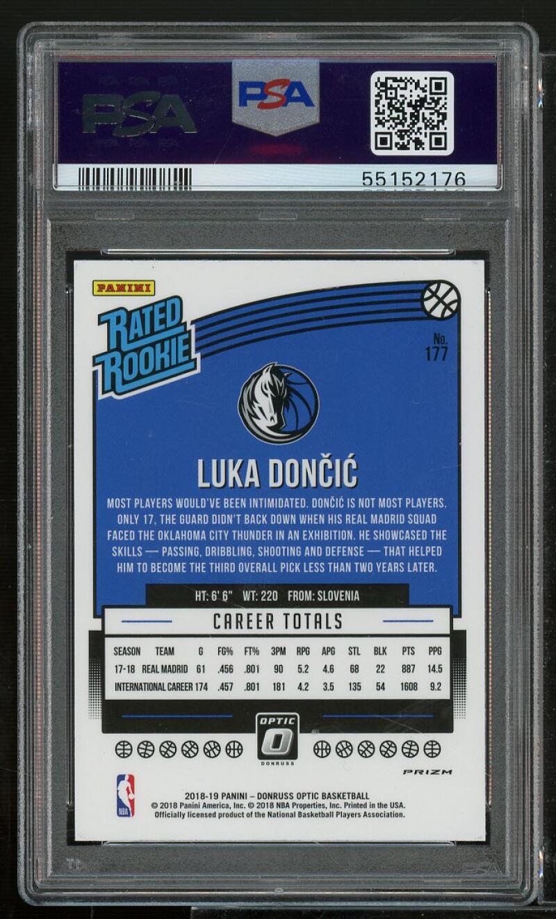 Luka Doncic Rookie Card 2018-19 Panini Donruss Optic Shock #177 PSA 8 Image 2