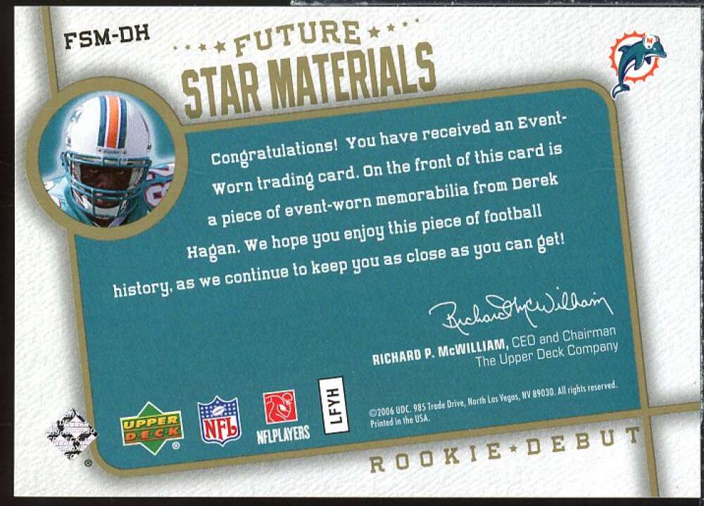 Derek Hagan Card 2006 Upper Deck Rookie Debut Future Star Materials Gold #FSMDH  Image 2