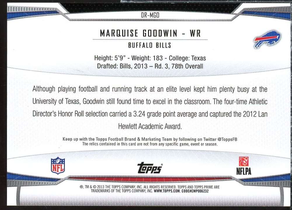 Marquise Goodwin Card 2013 Topps Prime Dual Relics Gold #DRMGO  Image 2
