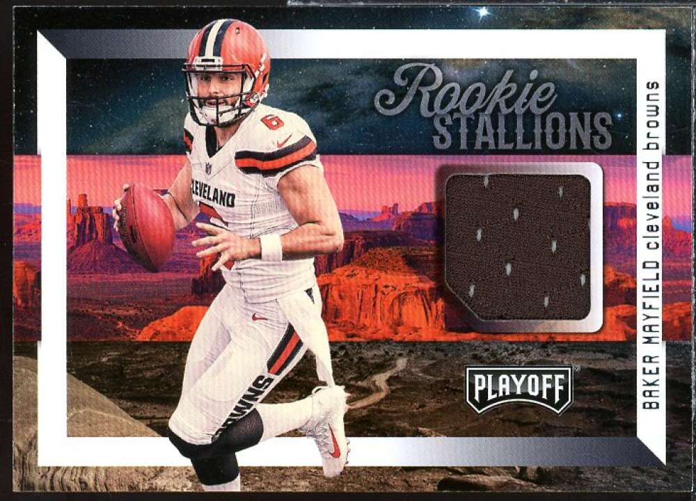 Baker Mayfield Rookie Card 2018 Playoff Rookie Stallions Jerseys #2  Image 1
