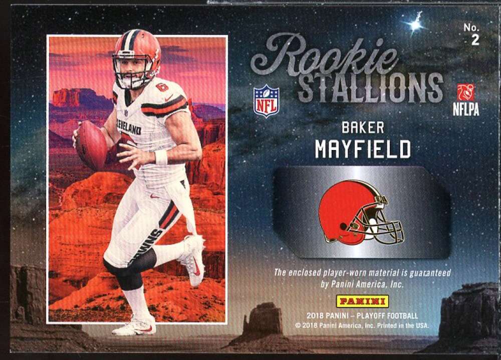 Baker Mayfield Rookie Card 2018 Playoff Rookie Stallions Jerseys #2  Image 2