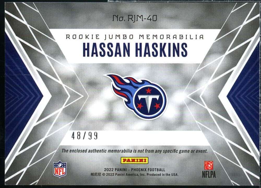 Hassan Haskins Rookie Card 2022 Panini Phoenix Rookie Jumbo Memorabilia Red #40  Image 2