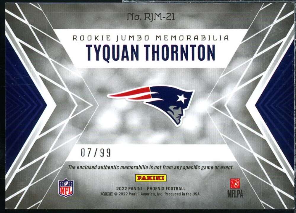 Tyquan Thornton Rookie 2022 Panini Phoenix Rookie Jumbo Memorabilia Red #21  Image 2