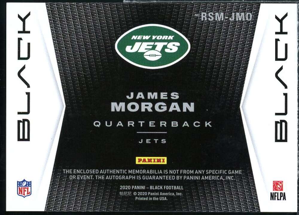 James Morgan Rookie Card 2020 Panini Black Rookie Signature Materials #41  Image 2
