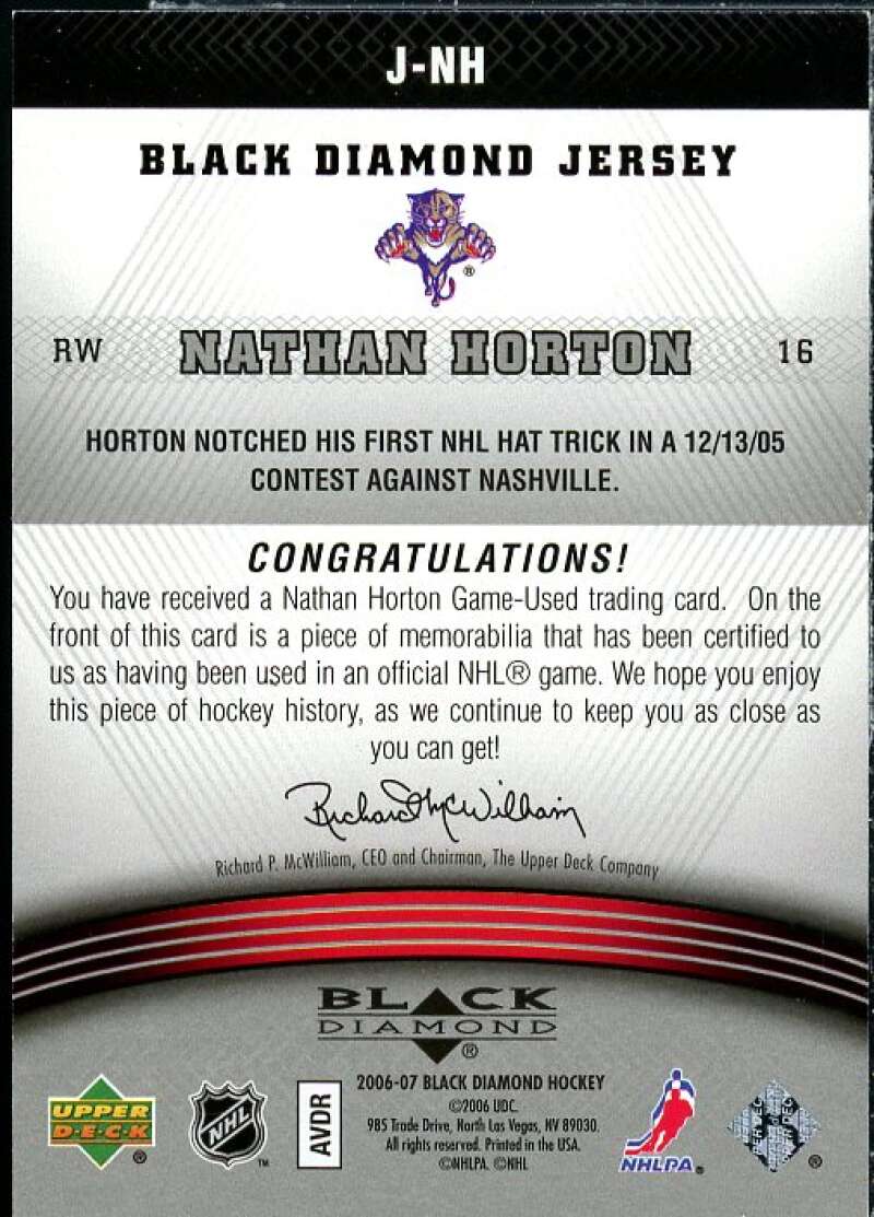 Nathan Horton Card 2006-07 Black Diamond Jerseys #JNH  Image 2