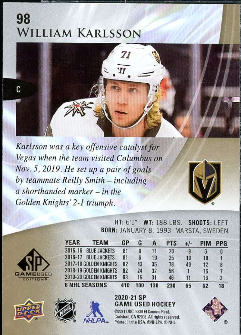 William Karlsson Card 2020-21 SP Game Used Golden Burst #98  Image 2