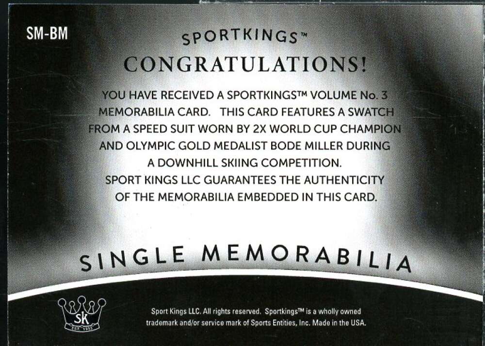 Bode Miller Card 2022 Sportkings Volume 3 Single Memorabilia #SM-BM  Image 2