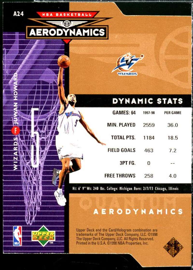 Juwan Howard Card 1998-99 Upper Deck AeroDynamics Bronze #A24  Image 2