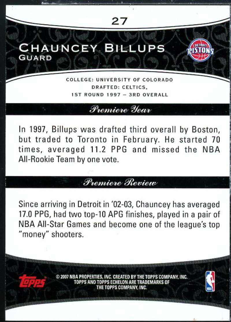 Chauncey Billups Card 2007-08 Topps Echelon Red #27  Image 2