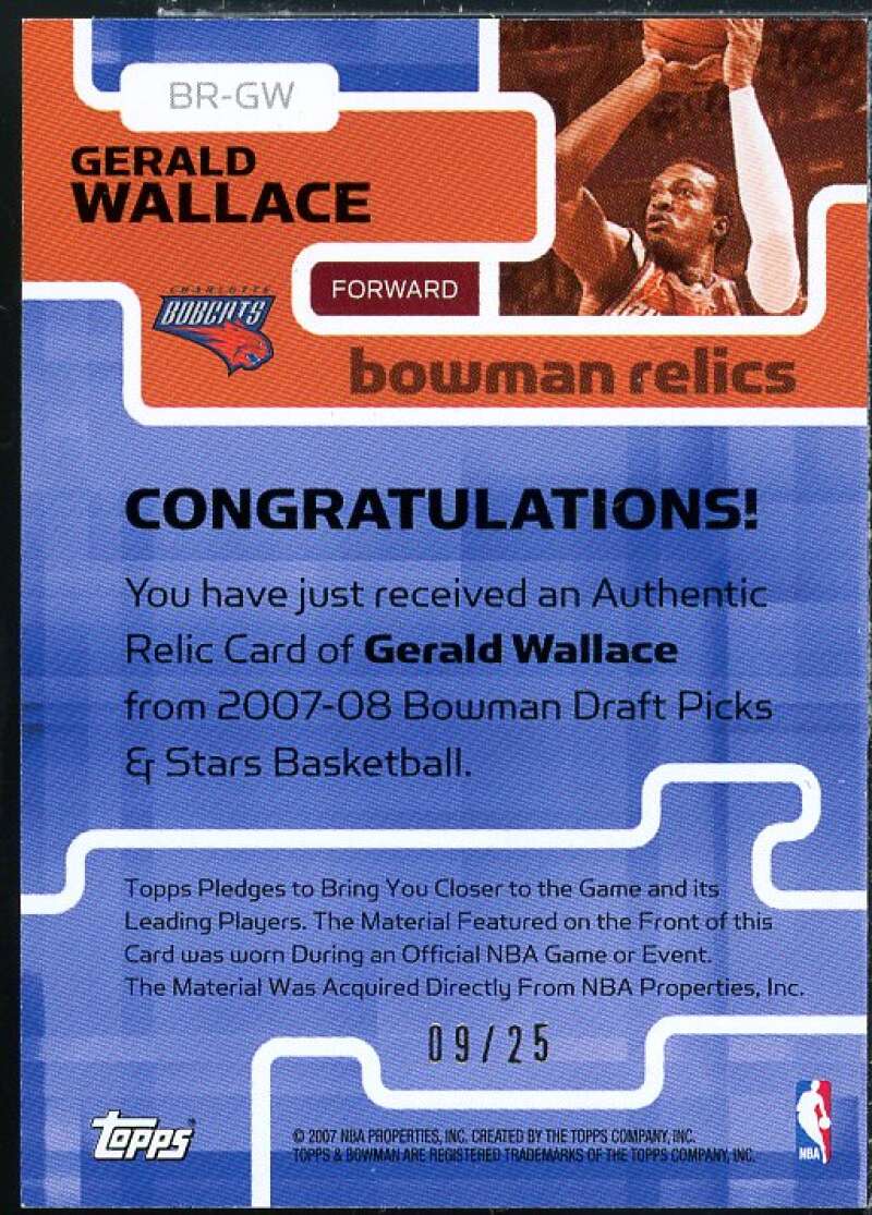 Gerald Wallace Card 2007-08 Bowman Relics Silver #GW  Image 2