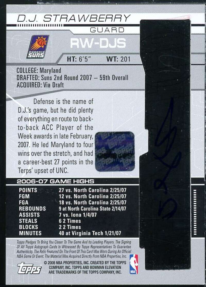 D.J. Strawberry Rookie 2007-08 Bowman Elevation Rookie Writings Relics #RWDJS  Image 2