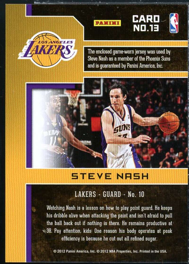 Steve Nash Card 2012-13 Prestige True Colors Materials #13  Image 2