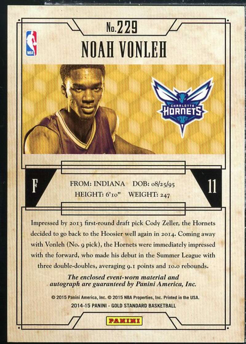 Noah Vonleh JSY AU/199 Rookie Card 2014-15 Panini Gold Standard #229  Image 2