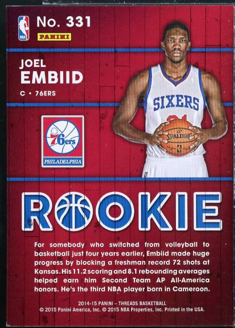 Joel Embiid WOOD Rookie Card 2014-15 Panini Threads #331  Image 2