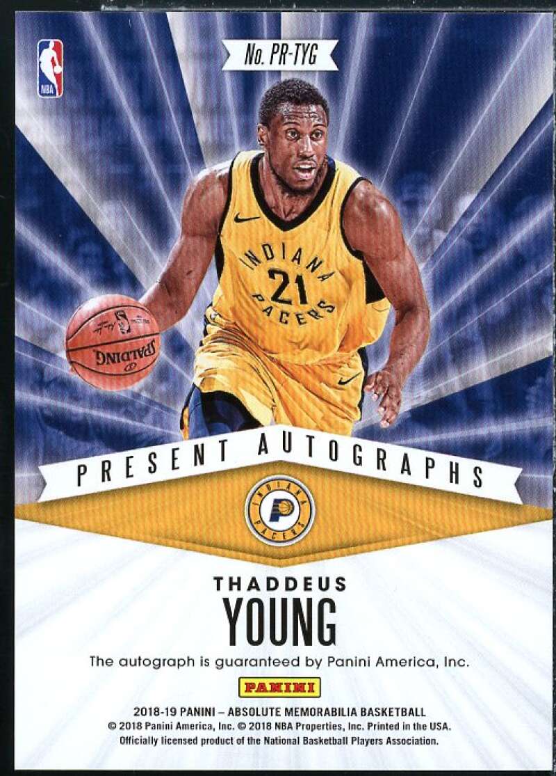 Thaddeus Young Card 2018-19 Absolute Memorabilia Present Autographs #31  Image 2