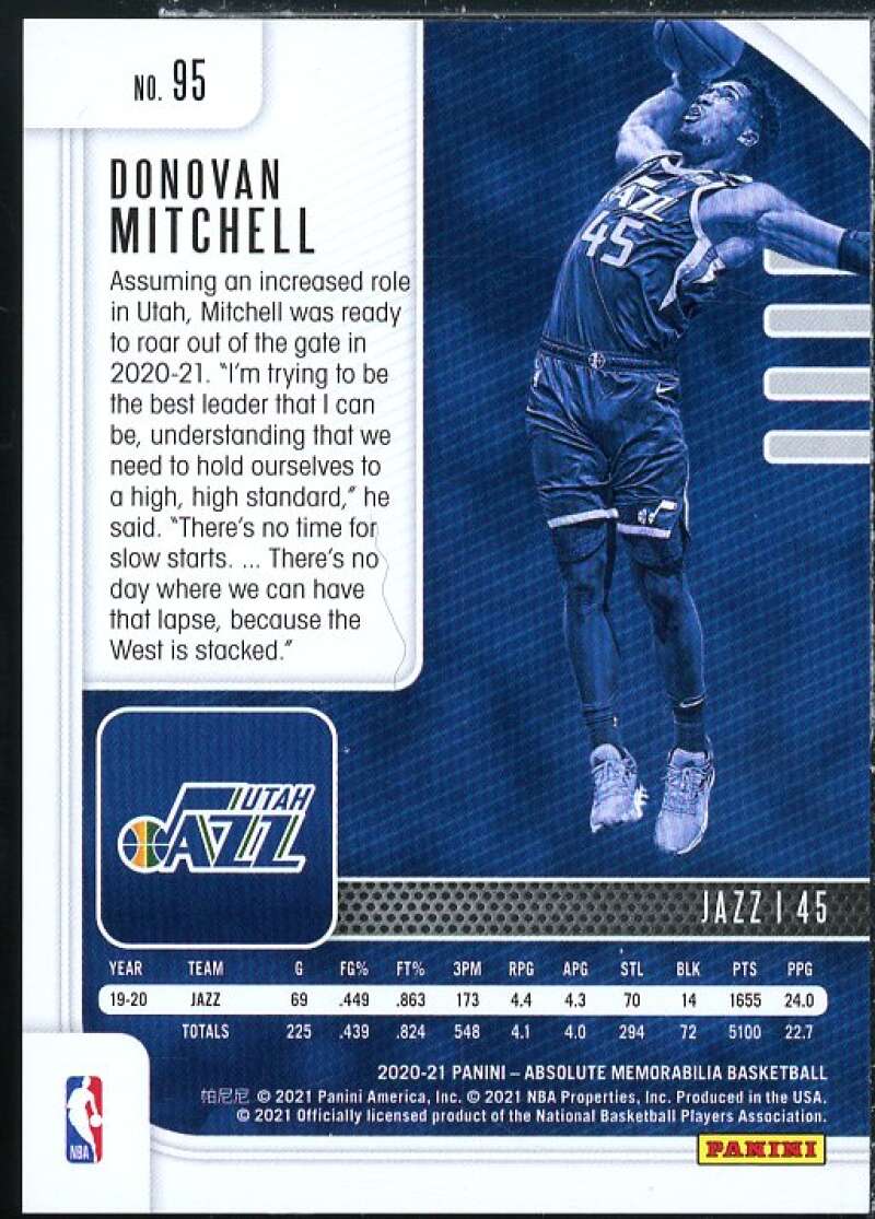 Donovan Mitchell Card 2020-21 Absolute Memorabilia Red #95  Image 2