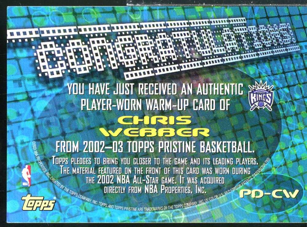 Chris Webber Card 2002-03 Topps Pristine Popular Demand #PDCW  Image 2