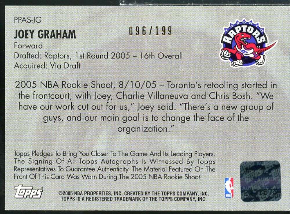 Joey Graham Shorts 2005-06 Topps Big Game Picture Perfect Relics Autographs #JG2  Image 2