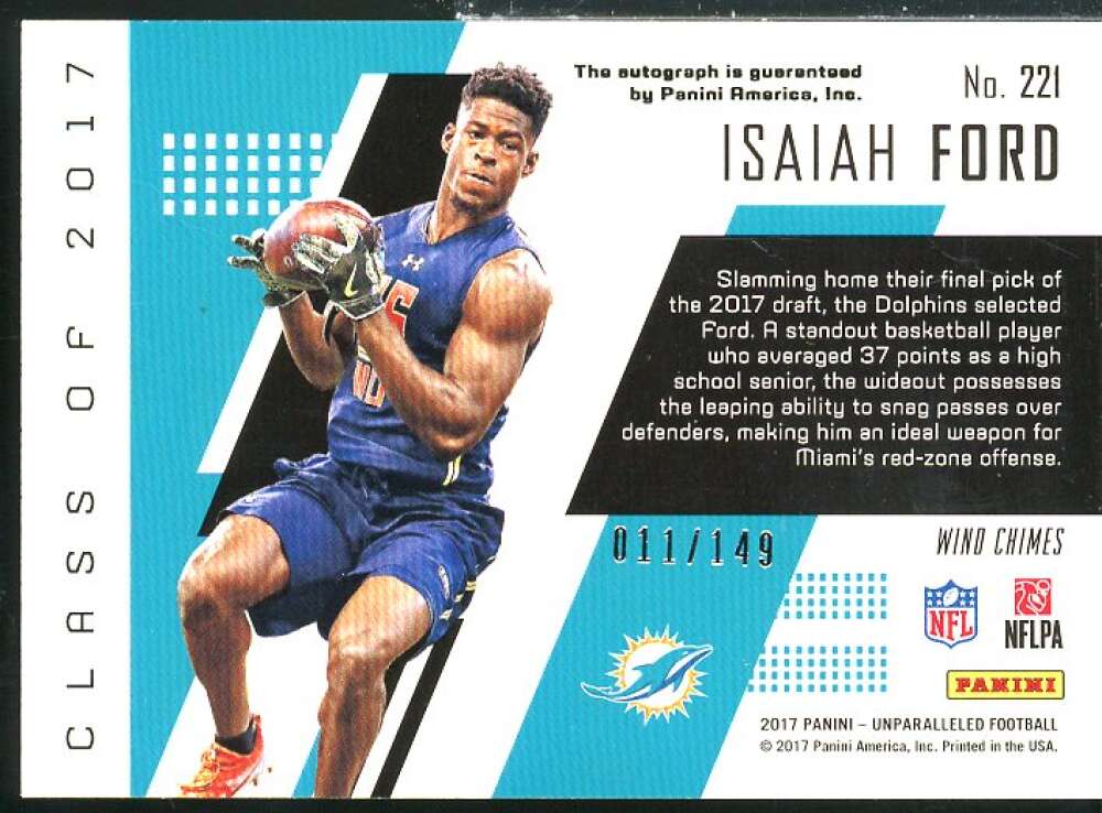 Isaiah Ford Card 2017 Panini Unparalleled Rookie Autographs Yellow #221  Image 2