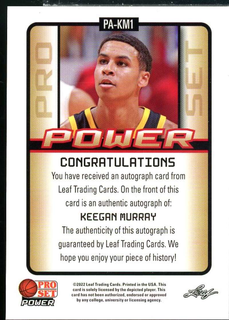 Keegan Murray Rookie Card 2021-22 Leaf Pro Set Power Portrait Silver #PAKM1  Image 2