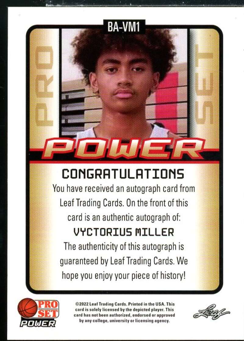 Vyctorius Miller Rookie Card 2021-22 Leaf Pro Set Power Black #BAVM1  Image 2