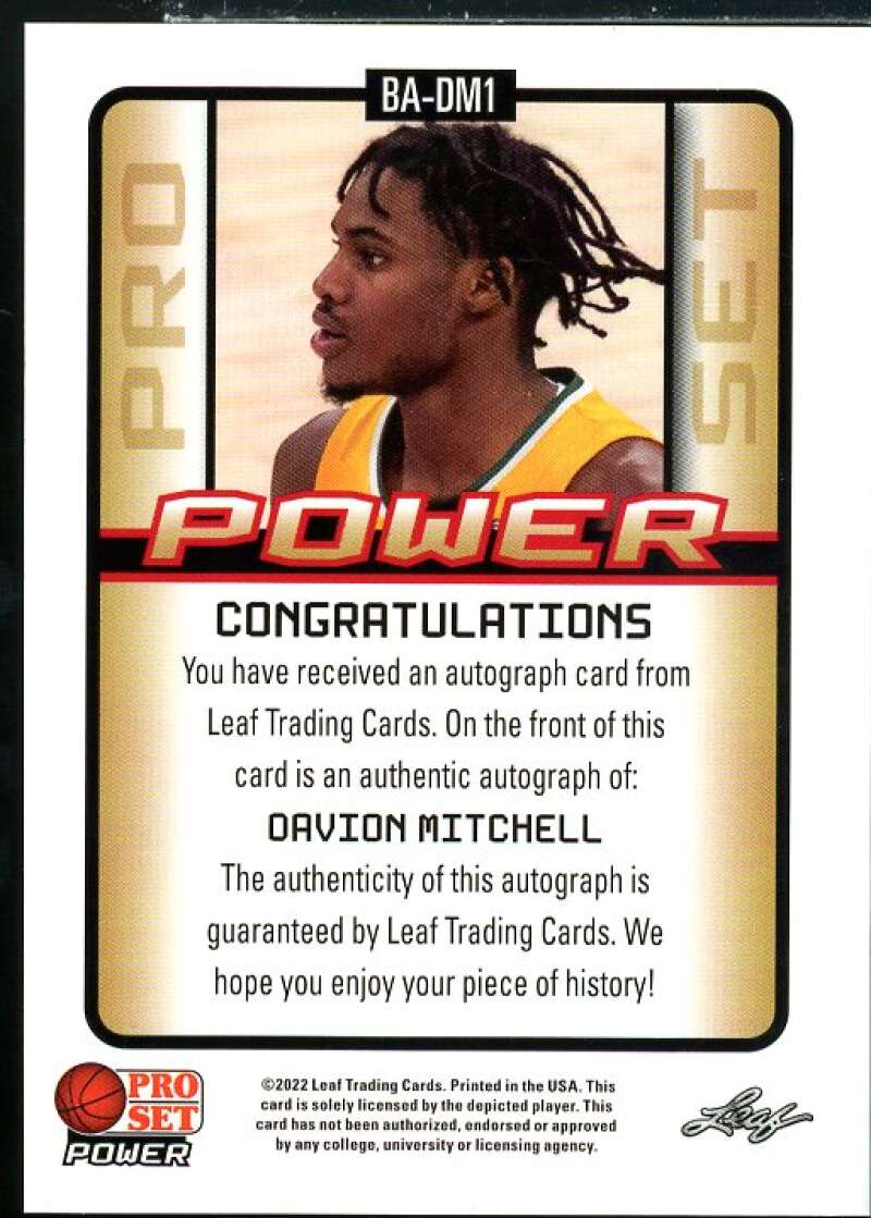 Davion Mitchell Rookie Card 2021-22 Leaf Pro Set Power Purple #BADM1  Image 2