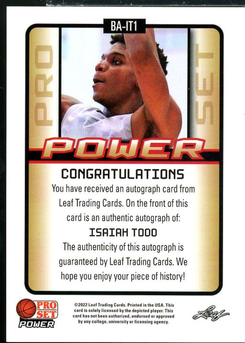 Isaiah Todd Rookie Card 2021-22 Leaf Pro Set Power Purple #BAIT1  Image 2