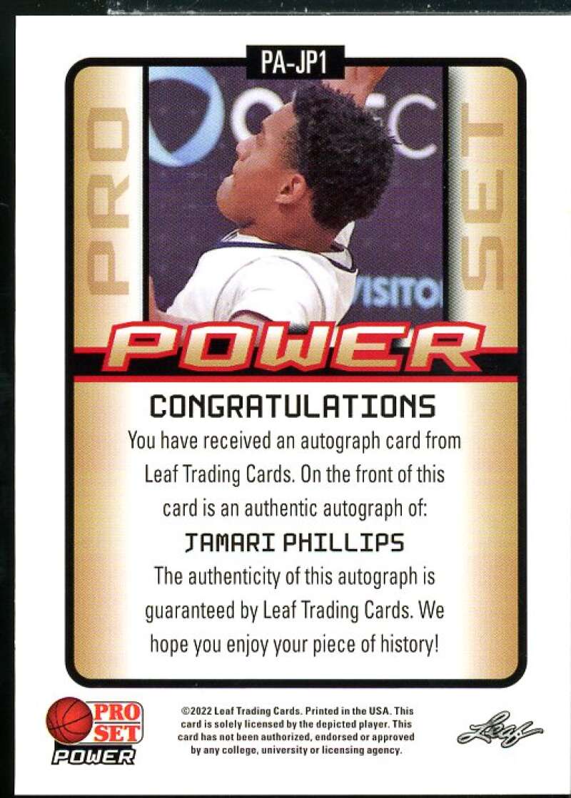 Jamari Phillips Rookie Card 2021-22 Leaf Pro Set Power Portrait Red #PAJP1  Image 2