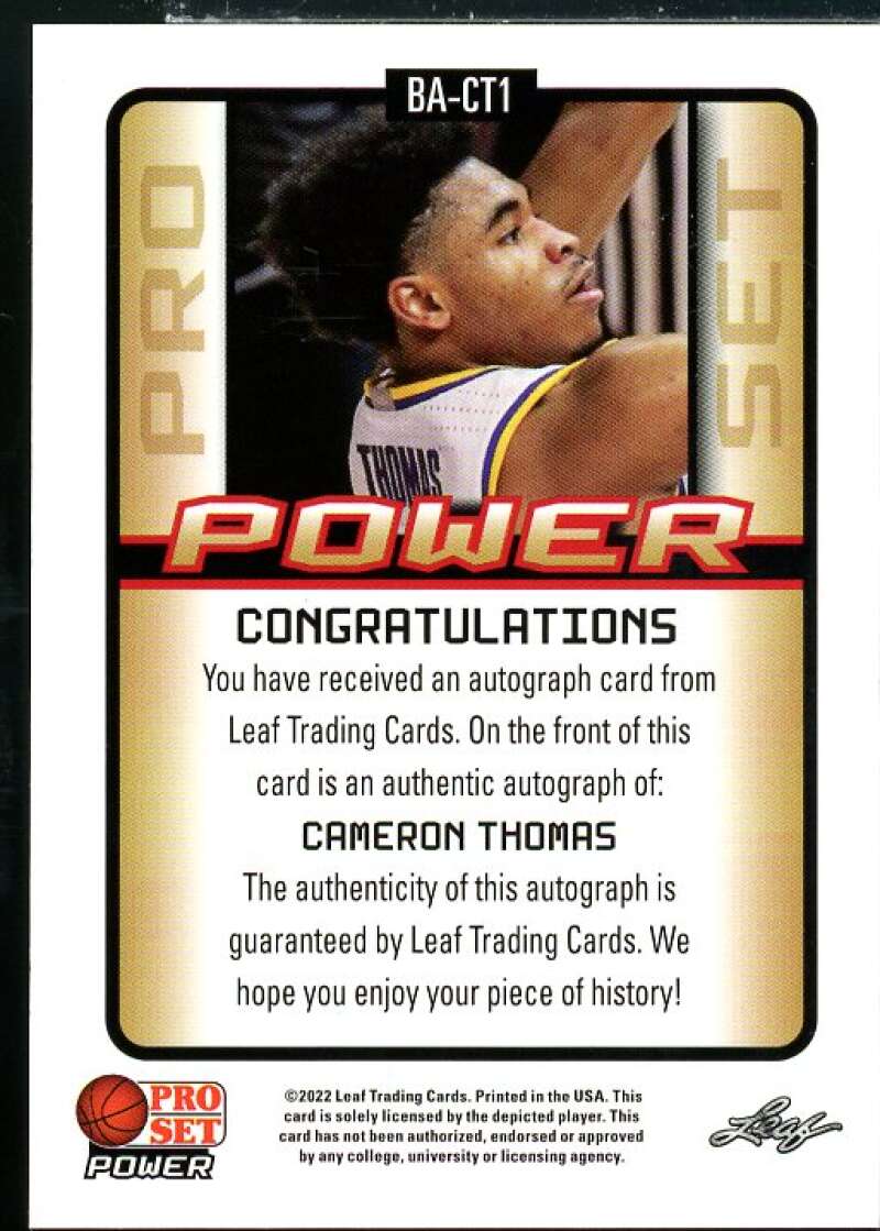 Cameron Thomas Rookie Card 2021-22 Leaf Pro Set Power Red #BACT1  Image 2